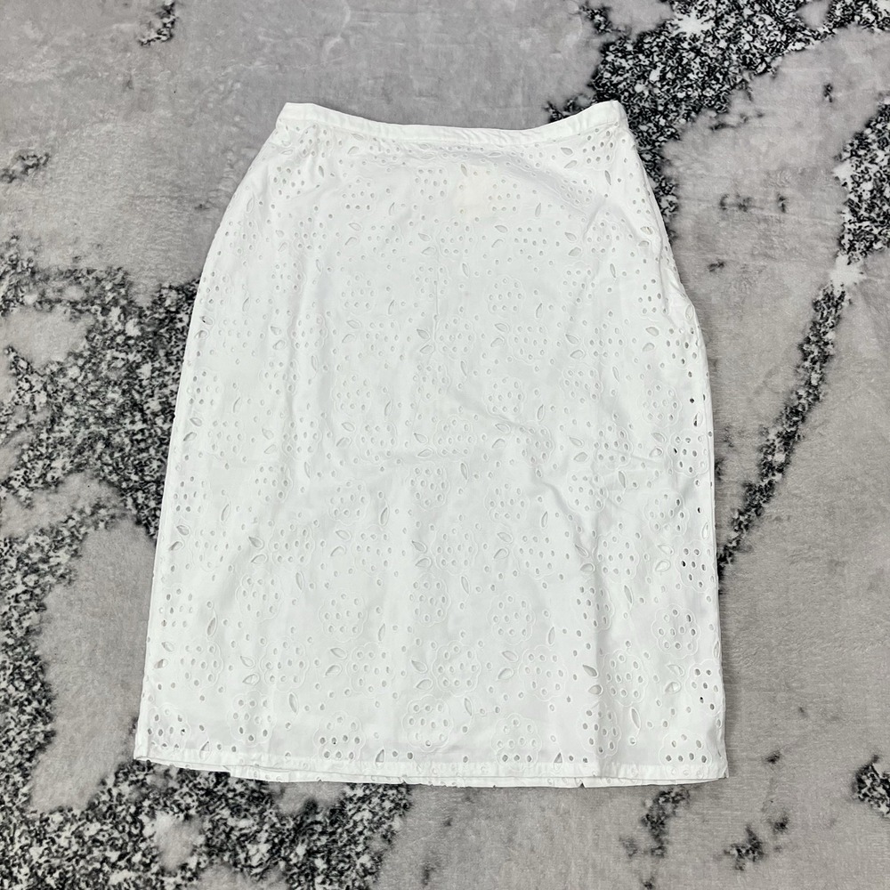 Boden White Eyelet Pencil‎ Skirt Women's Size 6L Cotton Floral Broderie Anglaise